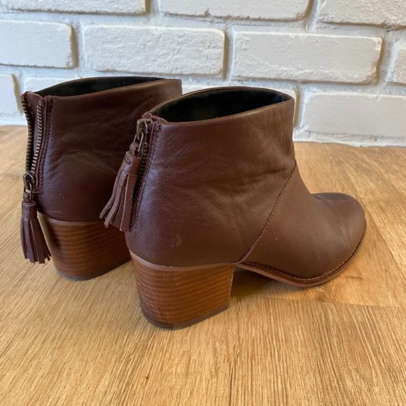 Toms Shoes - TOMS Leather Ankle Boots with Back Zipper, Dark Brown, Size 8 #063